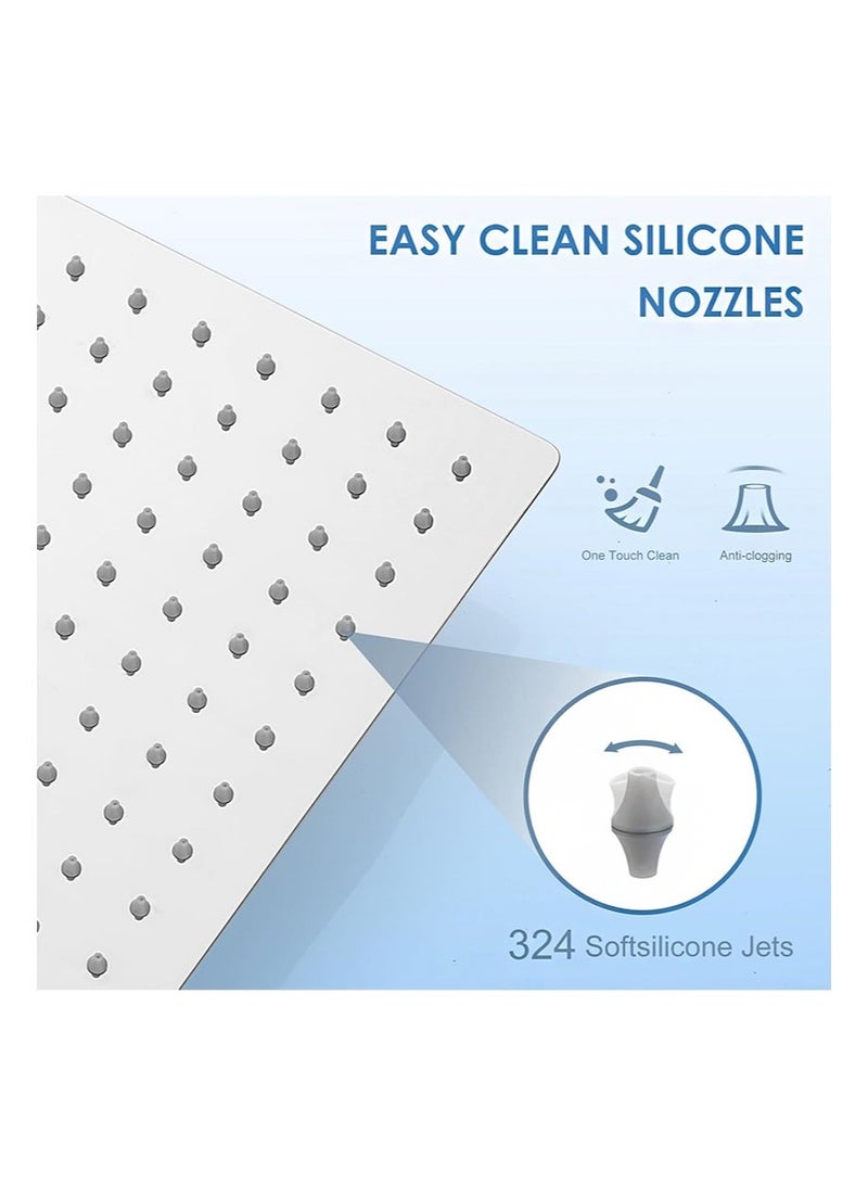Aikanbo 16 inch Large Rain Shower Head，All Metal Stainless Steel，Full Body Rainfall Shower with 324 Silicone Nozzles，Waterfall Bathroom Square Showerheads，Ceiling Mounted (Silver) - Image 4