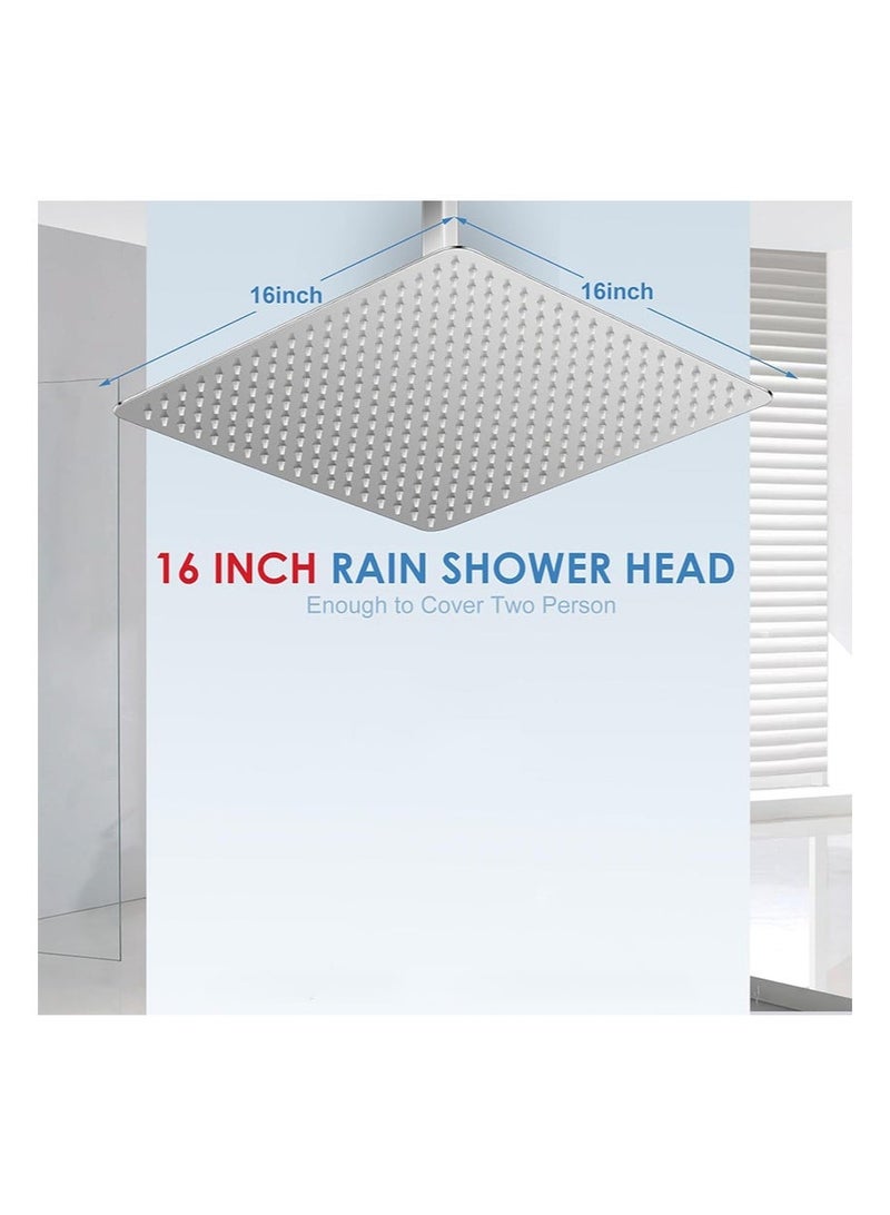Aikanbo 16 inch Large Rain Shower Head，All Metal Stainless Steel，Full Body Rainfall Shower with 324 Silicone Nozzles，Waterfall Bathroom Square Showerheads，Ceiling Mounted (Silver) - Image 3