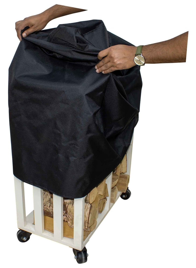 نابكو عربة رف خشبي بإطار من الخشب الصلب للفناء - 70 × 35 × 84 سم، رف حطب خارجي أنيق، صغير الحجم للفناء الخلفي أو الحديقة، خشب الساج الطبيعي/أبيض  - Image 2