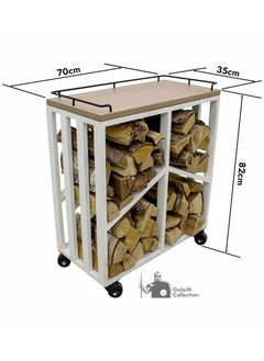 NABCO Wood Rack Trolley with Solid Wood Frame for Patio – 70x35x84 cm, Stylish Outdoor Firewood Rack, Compact for Backyard or Garden, Natural Teak/White  - Image 4