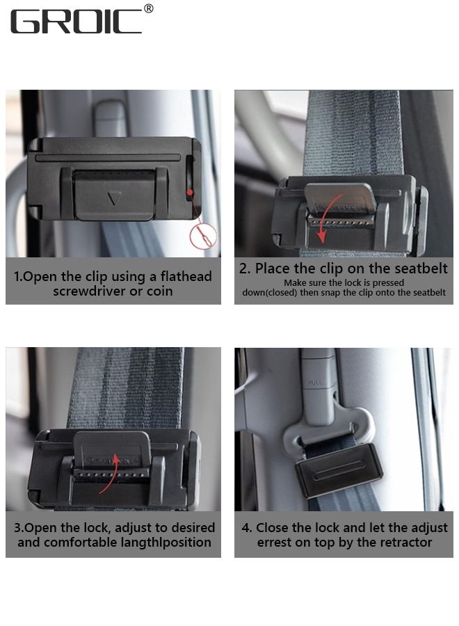 GROIC 2Pack Car Seat Belt Adjuster Clips -Strap Positioner for Shoulder Neck Chest & Stomach Protection -Kids Adults Pregnant Women & Seniors Safe –Buckle-Up Comfortably -Universal Car Interior Accessories  - Image 2