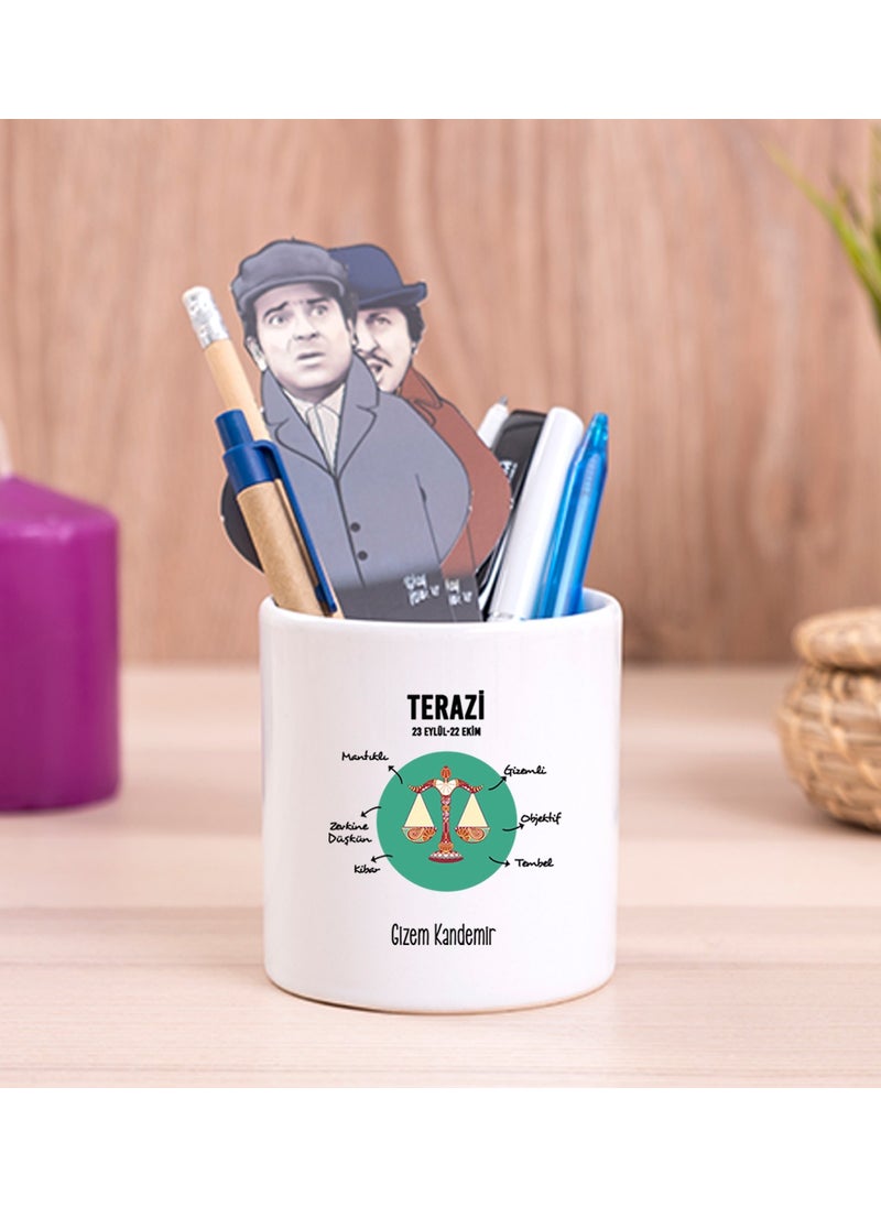 Hediye Dükkanı Gift Shop Personalized Libra Gift Ceramic Pen Holder 
