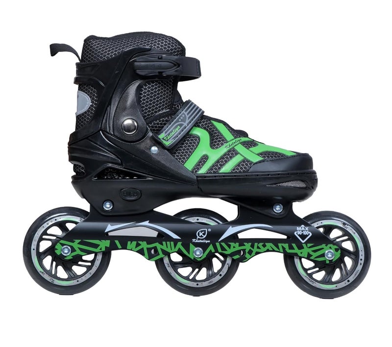 Lefan 100mm 3 Wheel Adjustable Inline Skates for Kids to Adults, Triskates for Children, Skating Shoes- Roller Skate Shoes, PU Speedy Wheels with ABEC-7 Bearings (Green, Large) - Image 2