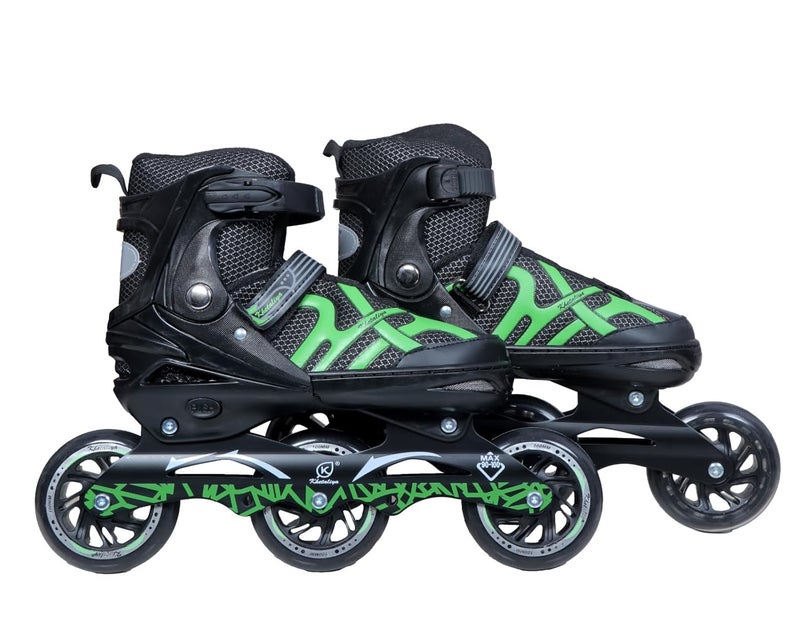 Lefan 100mm 3 Wheel Adjustable Inline Skates for Kids to Adults, Triskates for Children, Skating Shoes- Roller Skate Shoes, PU Speedy Wheels with ABEC-7 Bearings (Green, Large) - Image 1