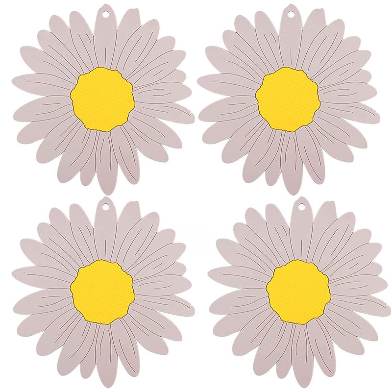 BENCI BENCI Anti-Hot Silicone Trivet Mat, 7.5 Inch Daisy Flower Shape Heat Resistant Anti Slip Place Mat for Hot Pots & Pans Holder, Kitchen Insulation Coaster Hot Pad for Dishes (Pink, Set of 4) - Image 1
