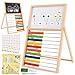 Ranqibo Wooden Abacus for Kids Math DoubleSided Blackboard Whiteboard Magnetic Abacus with 100 Magnetic Number Fruit Stickers Educational Counting Games Kids Gift - Image 2