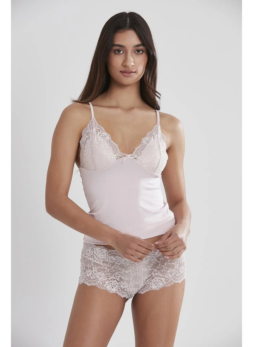 pierre cardin 332 Women's Lace Combed Cotton Singlet Panties Camisole Set - Powder