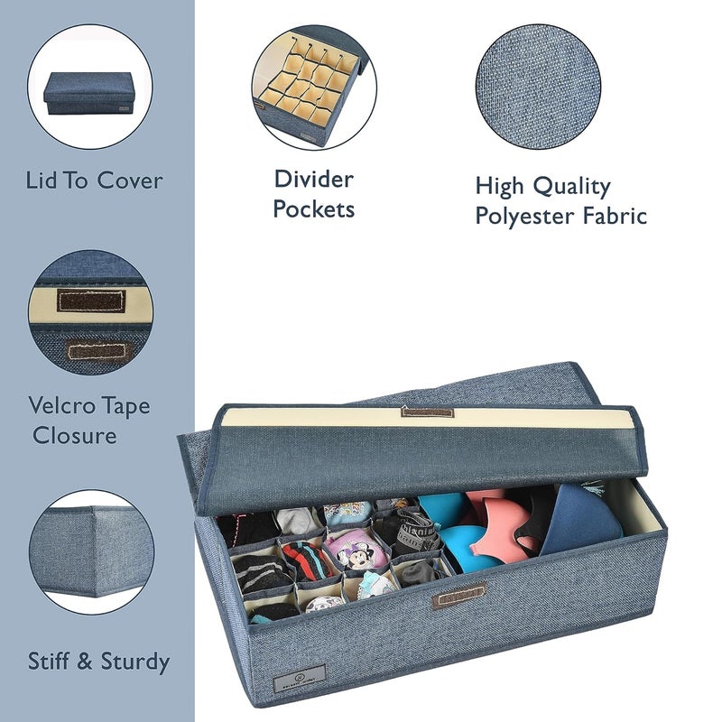 Yellow Weaves Yellow Weaves Undergarments Organizer for Women Clothes Organizer for Wardrobe Drawer Organizer Storage Box for Clothes Innerwear Bra Panty Socks Ties Blue Polyester Clothing - Image 3