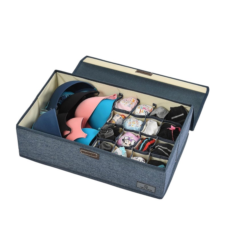 Yellow Weaves Yellow Weaves Undergarments Organizer for Women Clothes Organizer for Wardrobe Drawer Organizer Storage Box for Clothes Innerwear Bra Panty Socks Ties Blue Polyester Clothing - Image 1