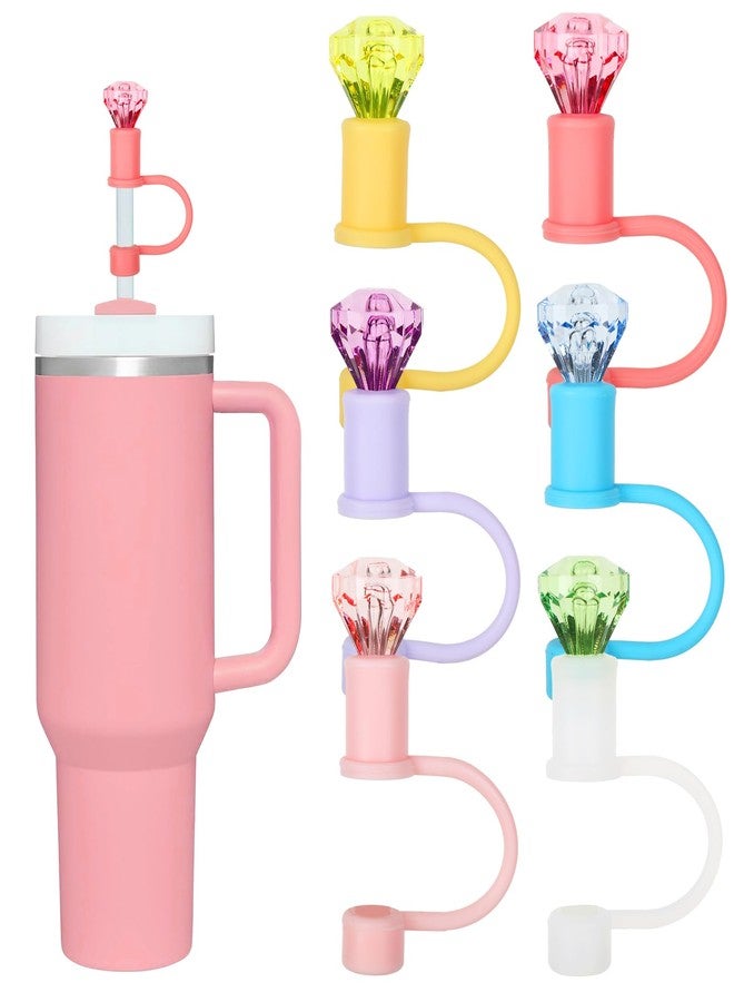 وولاين مجموعة أغطية شفاطات ماسية من والين، 6 قطع، 6 ألوان، سيليكون، قابلة لإعادة الاستخدام، أغطية شفاطات لامعة وملونة، 10 مم/0.4 بوصة، واقيات لأكواب سعة 30/40 أونصة. - Image 1