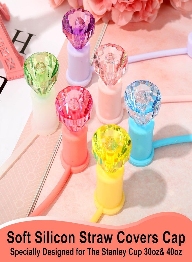 وولاين مجموعة أغطية شفاطات ماسية من والين، 6 قطع، 6 ألوان، سيليكون، قابلة لإعادة الاستخدام، أغطية شفاطات لامعة وملونة، 10 مم/0.4 بوصة، واقيات لأكواب سعة 30/40 أونصة. - Image 3