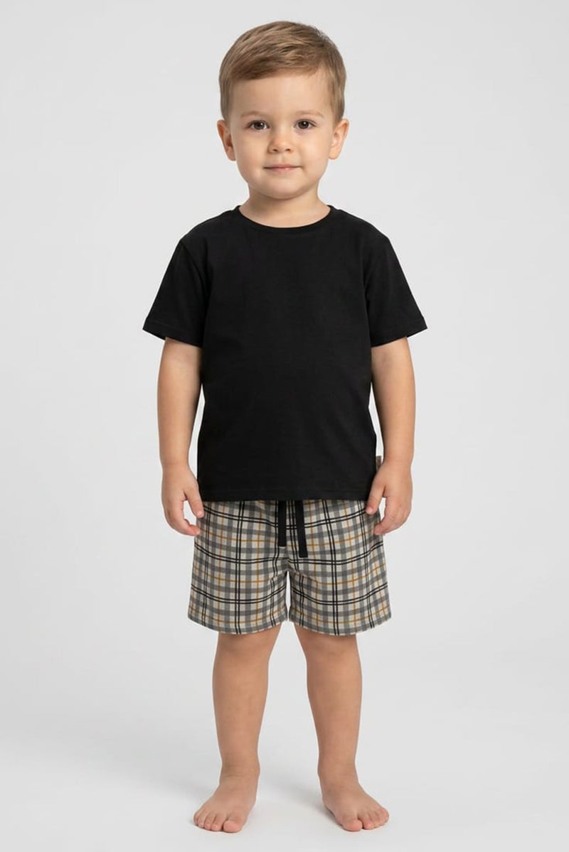 Fudo Lounge By Fudo Toddlers Boy 2 Pieces Windowpane Top And Shorts Pyjama Set, Multicolor - Image 1