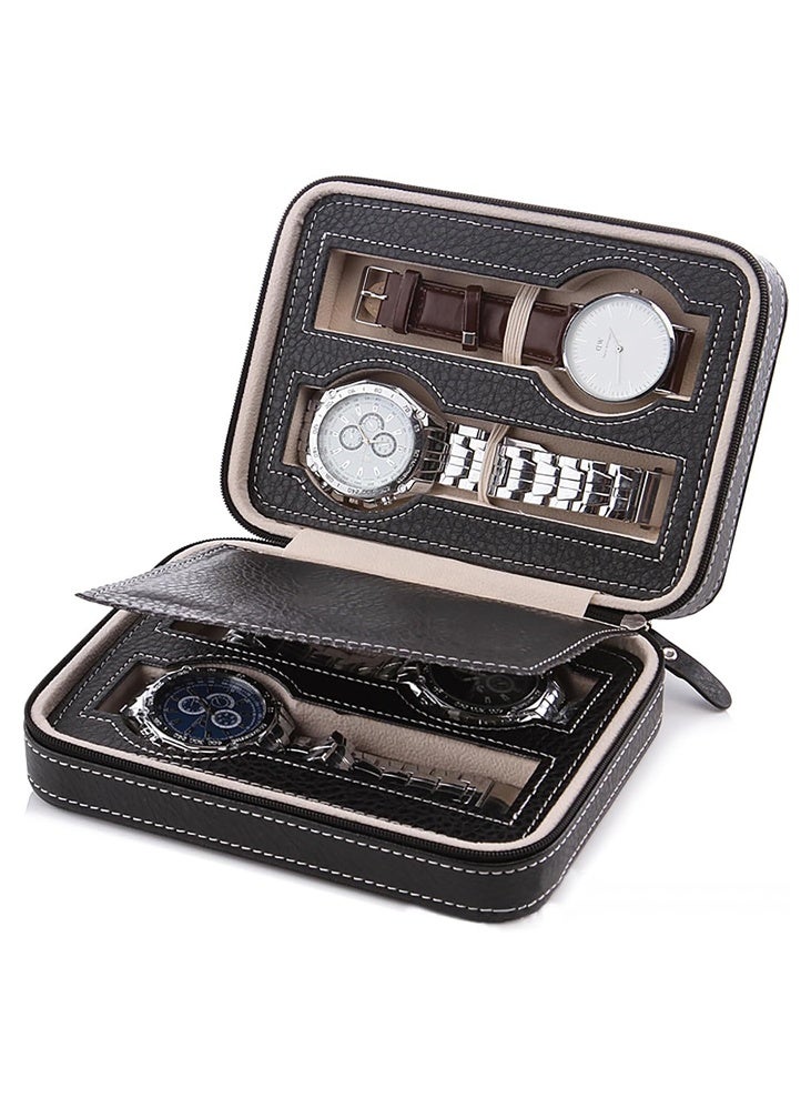 DMG TECH Watch Box, 4 Grids Watch Display Case for Travel, Tough Protection PU Leather Watch Box for Men Women, Jewelry Collection Storage Organizer Box Holder, Small and Elegant Gift for Men Women - Image 1