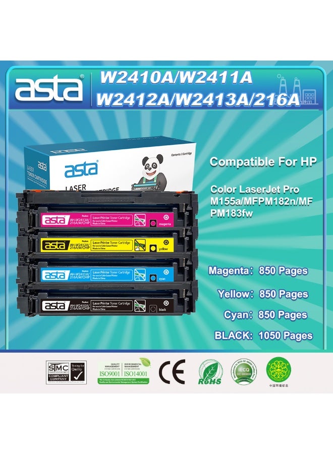 استا خرطوشة حبر ملونة ASTA 216A W2410A W2411A W2412A W2413A مع شريحة محدثة متوافقة مع طابعة HP Color LaserJet Pro M155A MFP M182N M183Fw، مواد استهلاكية مكتبية ممتازة، طباعة واضحة بدون تسرب مسحوق، انحشار ورق - Image 1