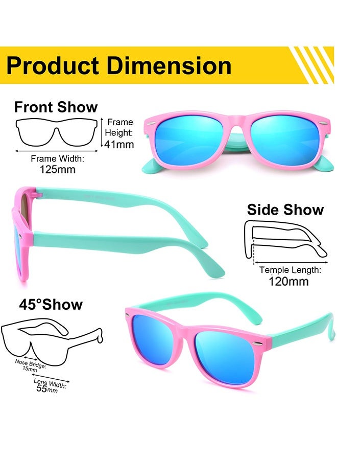 Children's Polarized Sunglasses  Age 2 to10 TPEE Rubber Flexible Frame for Boys Girls with Car Glasses Case 100% UV Protection for Beach Trips Park Playdates Family Hikes Stroller Rides Daily Outdoor Activities,Pink and Green - Image 3