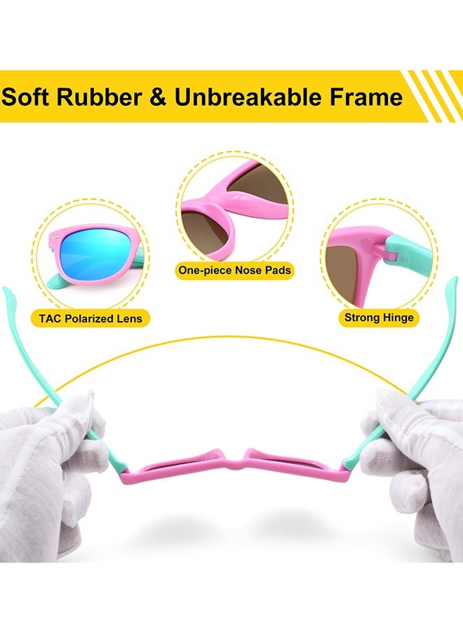 Children's Polarized Sunglasses  Age 2 to10 TPEE Rubber Flexible Frame for Boys Girls with Car Glasses Case 100% UV Protection for Beach Trips Park Playdates Family Hikes Stroller Rides Daily Outdoor Activities,Pink and Green - Image 4
