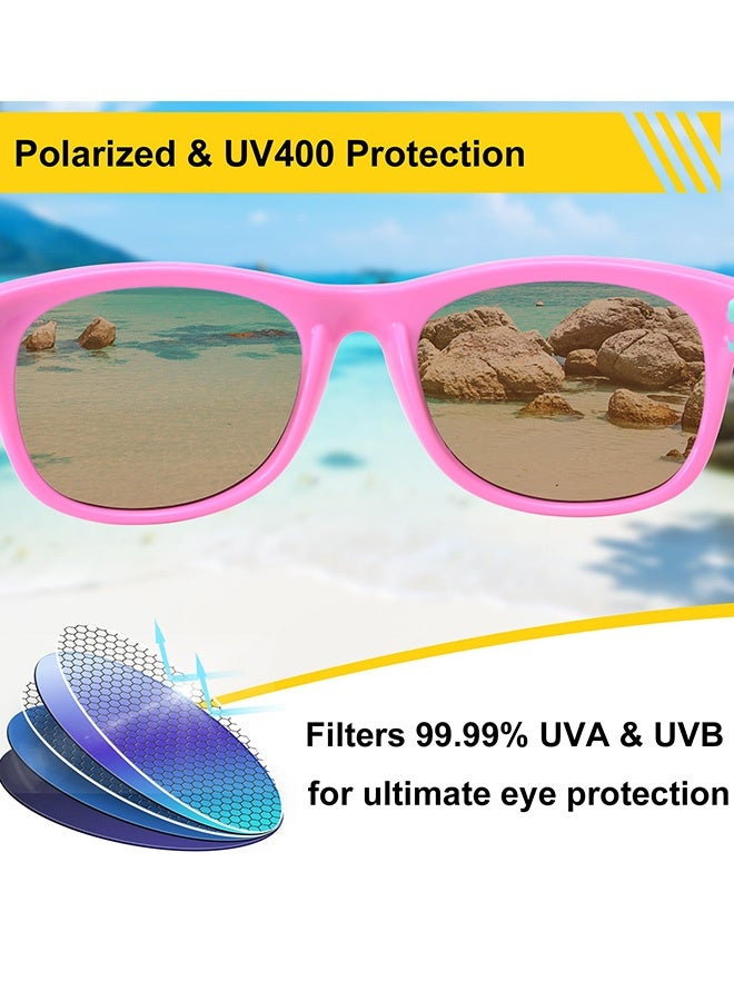 Children's Polarized Sunglasses  Age 2 to10 TPEE Rubber Flexible Frame for Boys Girls with Car Glasses Case 100% UV Protection for Beach Trips Park Playdates Family Hikes Stroller Rides Daily Outdoor Activities,Pink and Green - Image 5