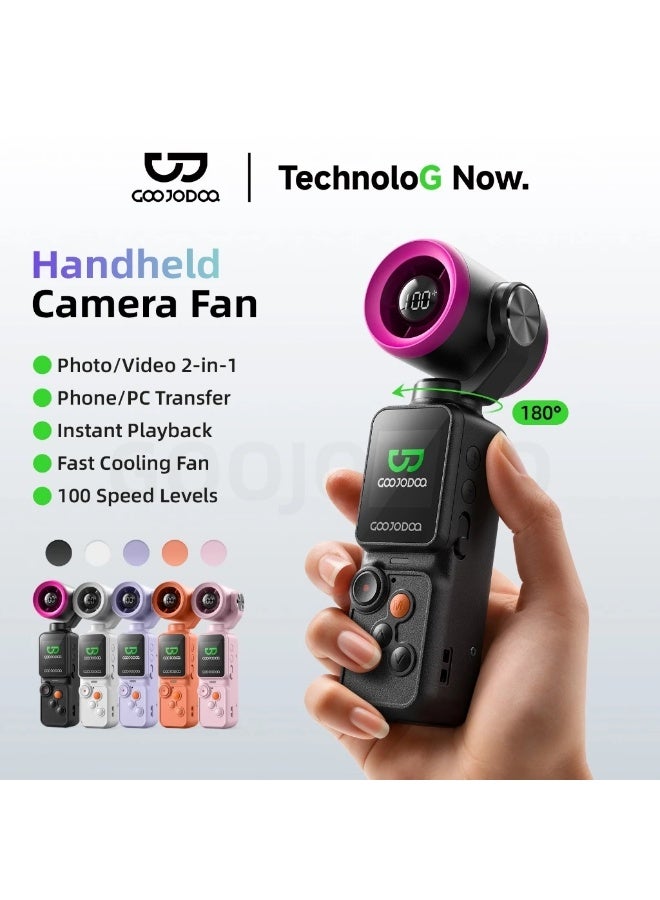 GOOJODOQ GFS025 Handheld Camera Cooling Fan with 2500mAh Rechargeable Battery, 100 Adjustable Speed Levels, Strong Wind Mini Portable Cooling Fan for Camera, Photography, Video Recording, Live Streaming & Vlogging, Black - Image 2