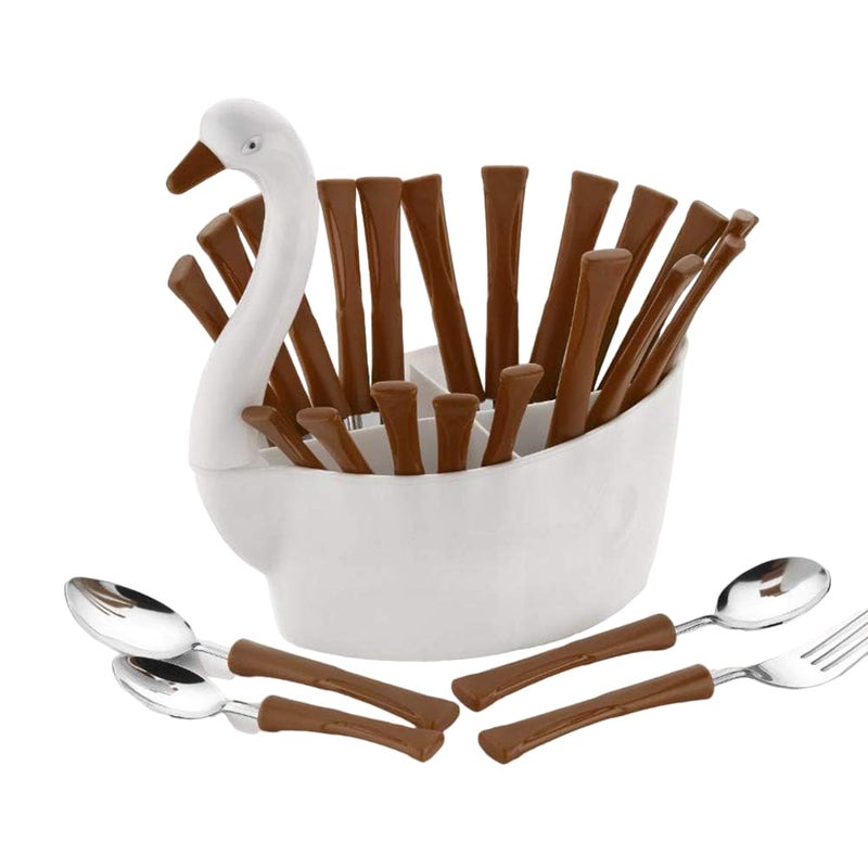 ConvertKitchen Duck Cutlery Set with Stand 24Piece Stainless Steel Plastic Dining Tableware Includes Spoons and Forks Elegant Kitchen Utensil Set - Image 3