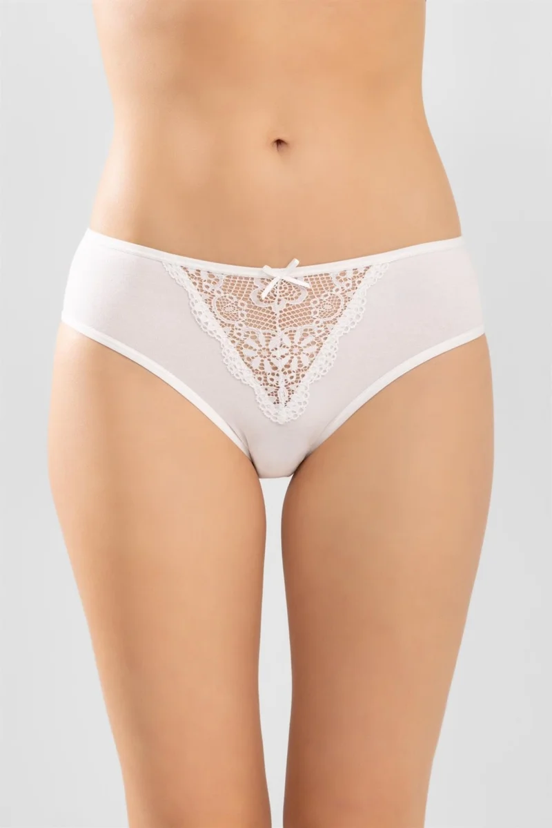 Baykar Women's White Lace Detailed Cotton Classic Women's Panties 3-Pack 8251 White
