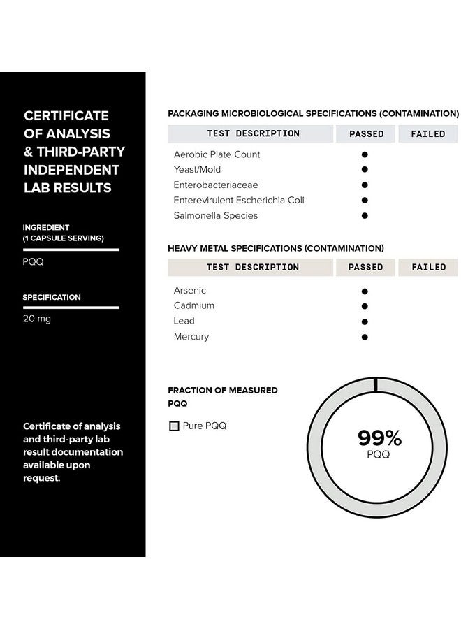 Toniiq Ultra High Purity Pqq Capsules 99%+ Highly Purified And Highly Bioavailable 120 Capsules 20Mg Concentrated Formula Pyrroloquinoline Quinone Supplement - Image 5