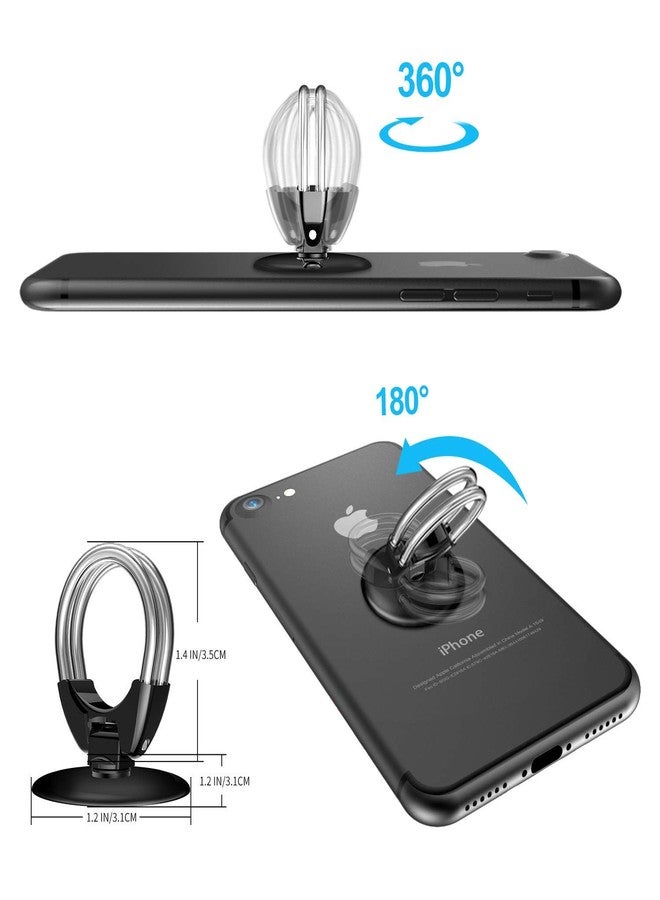 Tvoip 2Pcs Cell Phone Ring Holder, 3 in 1 Universal Phone Ring Stand Car Holder, Finger Grip Phone Holder and Tablet Stand Car Vent Phone Mount (Silver) - Image 2