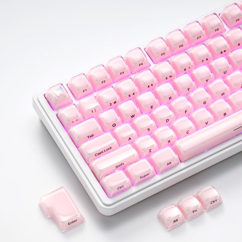 OHY XVX Jelly R2 Side-Printed Translucent MDA Profile Keycap Set, 122 Keys Double Shot PC+ABS Keycaps for MX Switches & ANSI Layout Mechanical Keyboards-Pink - Image 1