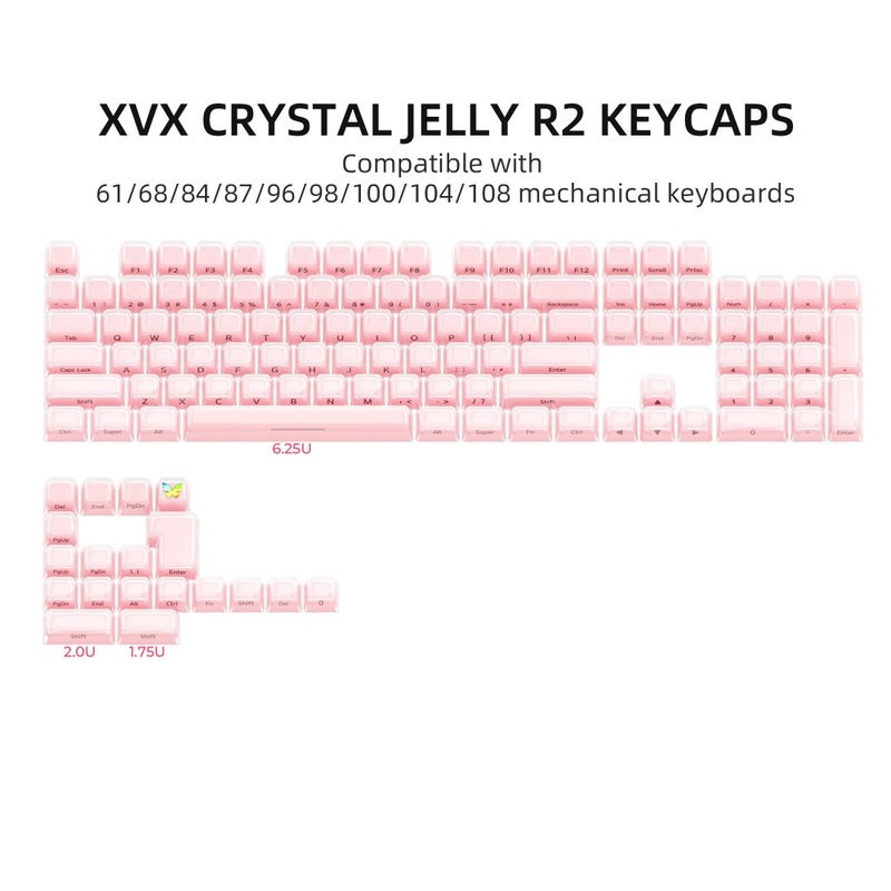 OHY XVX Jelly R2 Side-Printed Translucent MDA Profile Keycap Set, 122 Keys Double Shot PC+ABS Keycaps for MX Switches & ANSI Layout Mechanical Keyboards-Pink - Image 3