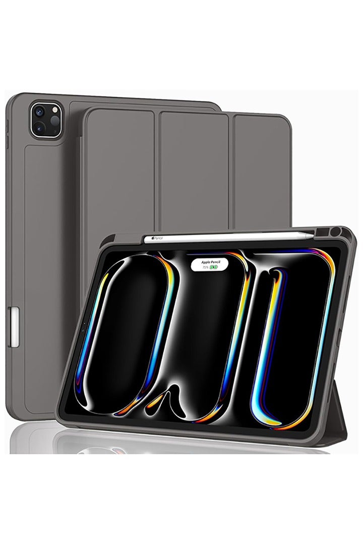 Theodor iPad Pro 11 Inch M4 2024 Case (5th Gen) with Pencil Holder, Smart iPad Case With Pencil Holder Slim Tablet Cover with Soft TPU Back, Auto Wake/Sleep Dark Grey  - Image 1