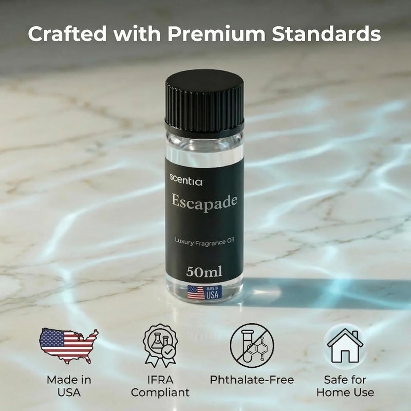 SCENTIA زيت عطر سينشيا إسكابيد | زيت معطر فندقي لغرفة المعيشة، المنزل | مزيج أساسي للعلاج العطري | نفحات من البرغموت، الليمون، الياسمين مع العنبر والمسك البحري | 50 مل | 0.67 أونصة سائلة - Image 4
