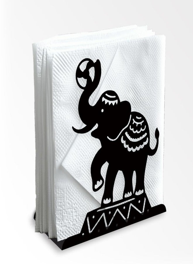 DOODLREAM Circus Elephants Decorative Black Metal Napkin Holder for Table, 5.3" x 4.9" x 1.9" Animal Standing Napkin Holder for Home Kitchen Restaurant Picnic Party Coffee Bar Dining Room - Image 1