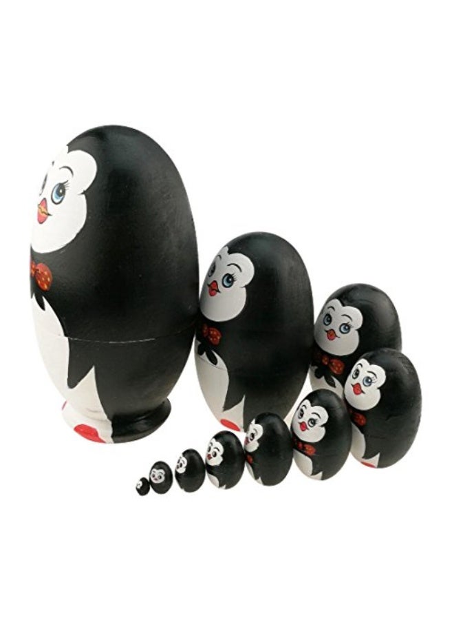 Winterworm Set 10 Pcs Cute Animal Theme Penguin Egg Shape Wooden Handmade Nesting Dolls Matryoshka Dolls for Kids Toy Penguin Gift - Image 2
