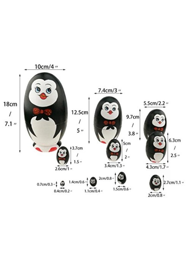 Winterworm Set 10 Pcs Cute Animal Theme Penguin Egg Shape Wooden Handmade Nesting Dolls Matryoshka Dolls for Kids Toy Penguin Gift - Image 4