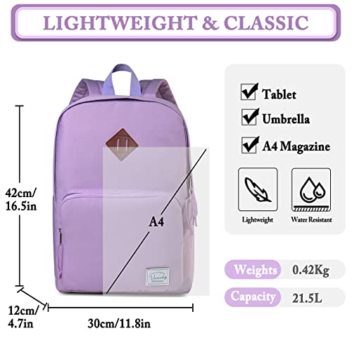 VASCHY School Backpack, Ultra Lightweight Backpack for Women Bookbag for Kids Teen Boys Girls Purple - Image 2