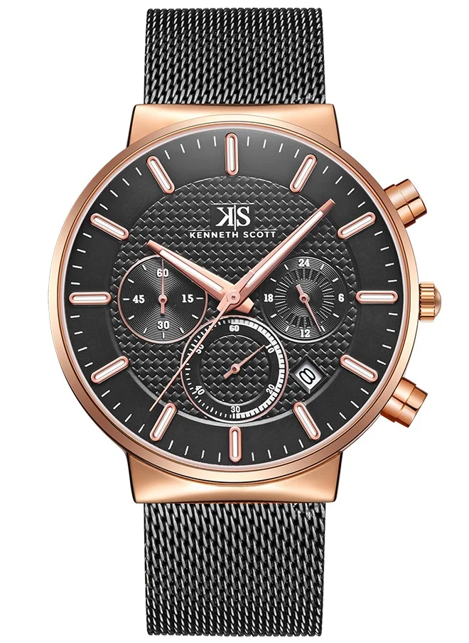 KENNETH SCOTT Kenneth Scott Men's Quartz Movement Watch, Multi Function Display and Mesh Strap - K22133-KMBB, Black