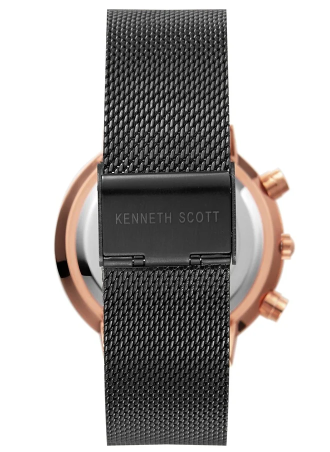 KENNETH SCOTT Kenneth Scott Men's Quartz Movement Watch, Multi Function Display and Mesh Strap - K22133-KMBB, Black