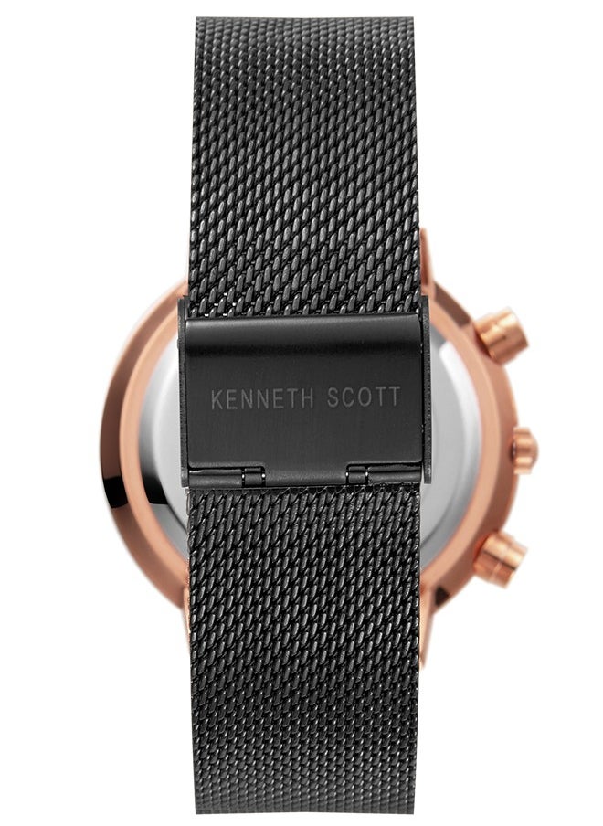 KENNETH SCOTT Kenneth Scott Men's Quartz Movement Watch, Multi Function Display and Mesh Strap - K22133-KMBB, Black  - Image 3
