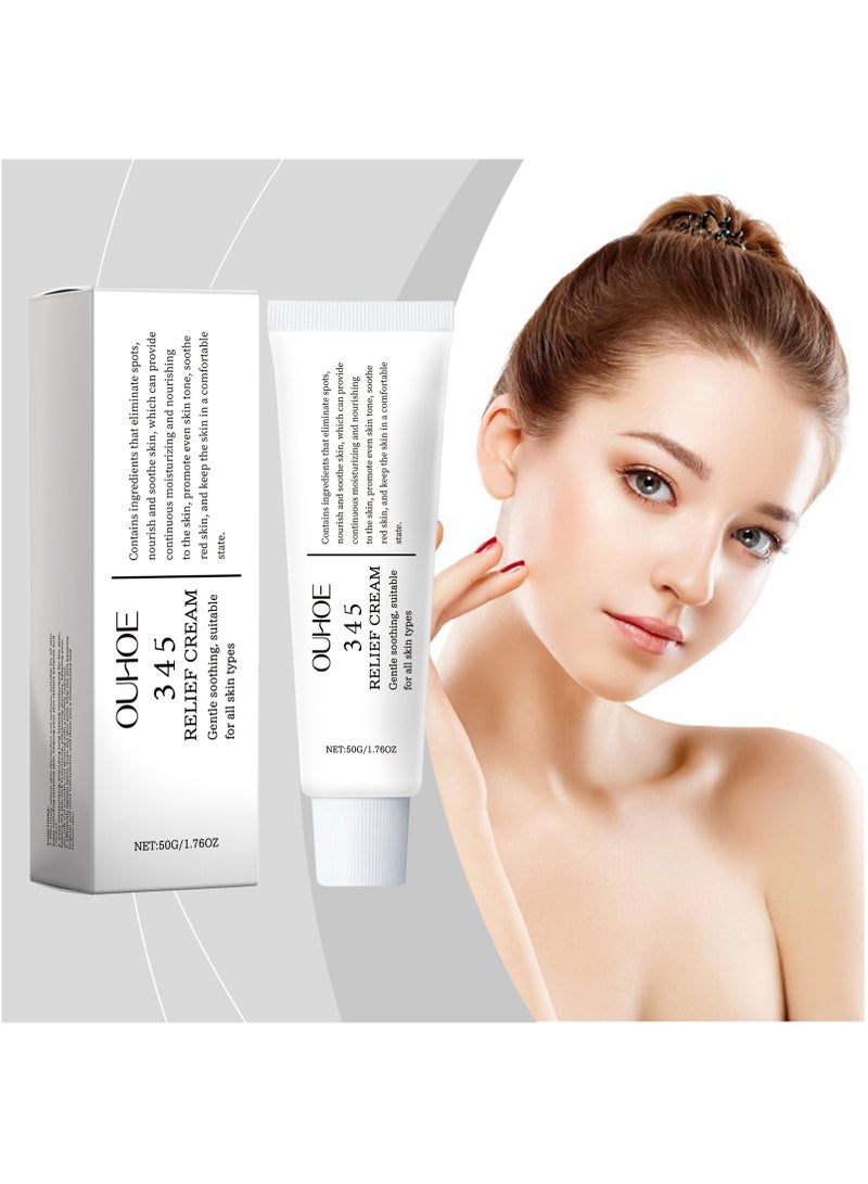 OUHOE 345 Relief Cream Daily Face Moisturizer Blemish Relief Care Soothing Recovery & Moisture with Niacinamide, Panthenol Vegan Skincare for All Skin Types 1.7 Fl Oz. 50ml  - Image 1