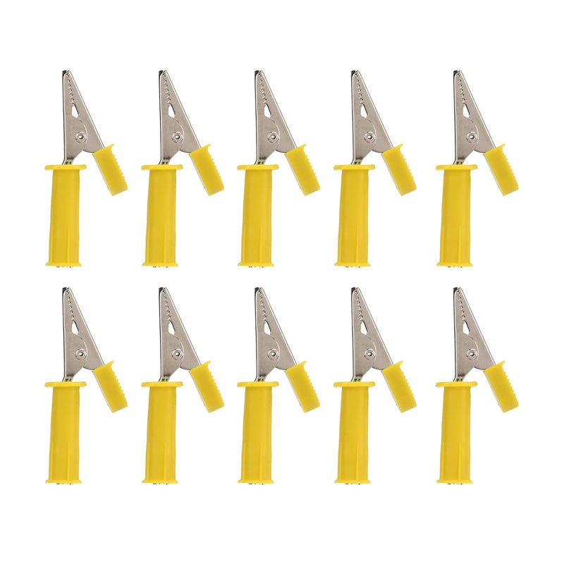 مشابك تمساح صفراء معزولة 10 قطع، مشابك طرفية نحاسية للاختبار بفتحة 5 مم ومقبس 4 مم لشحن بطارية السيارة والتجارب الكهربائية - Image 2