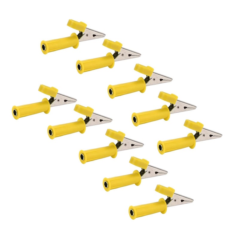 مشابك تمساح صفراء معزولة 10 قطع، مشابك طرفية نحاسية للاختبار بفتحة 5 مم ومقبس 4 مم لشحن بطارية السيارة والتجارب الكهربائية - Image 3
