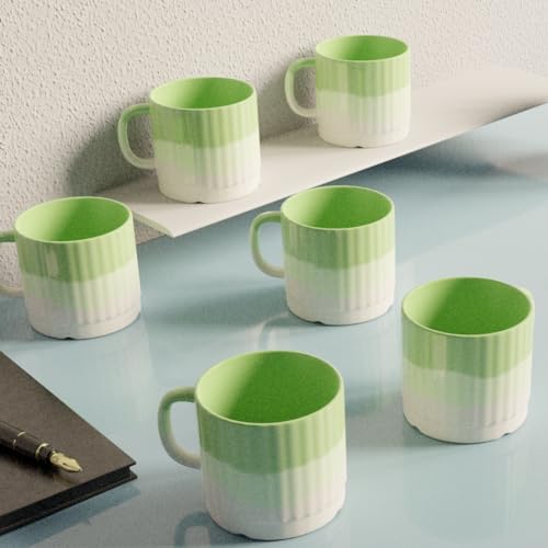 The Earth Store Tritone Green Fringe Tea Cups Set of 6 Microwave and Dishwasher Safe, Perfect for Every Occasion Capacity - 200 ml Each - Image 1