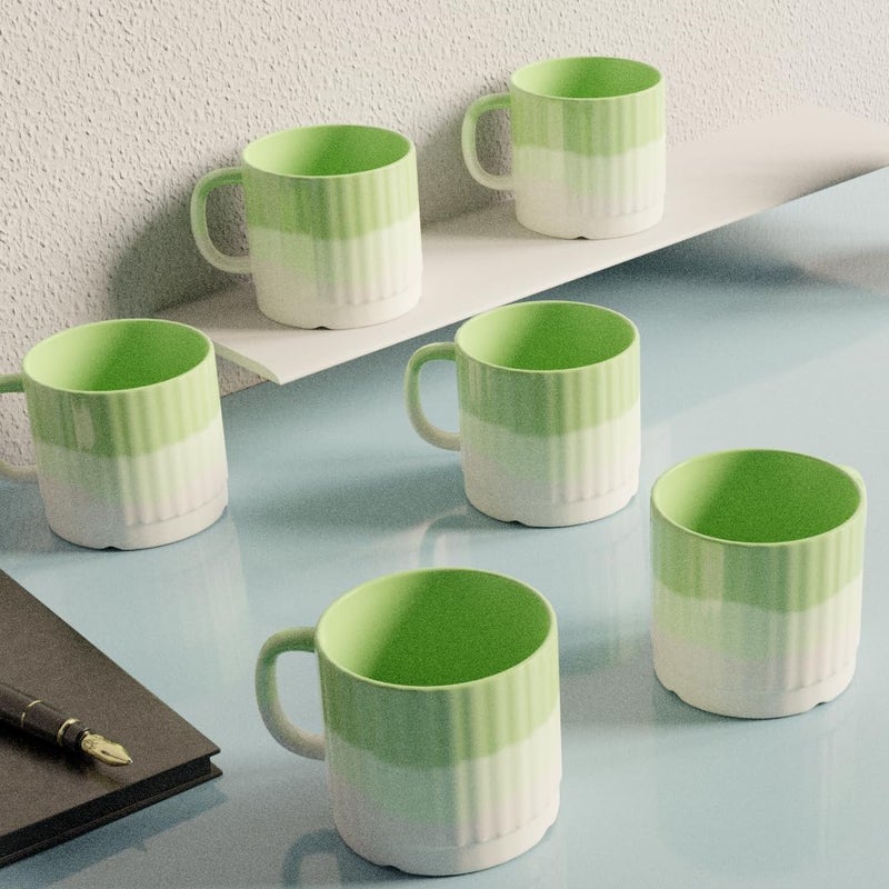 The Earth Store Tritone Green Fringe Tea Cups Set of 6 Microwave and Dishwasher Safe, Perfect for Every Occasion Capacity - 200 ml Each - Image 4