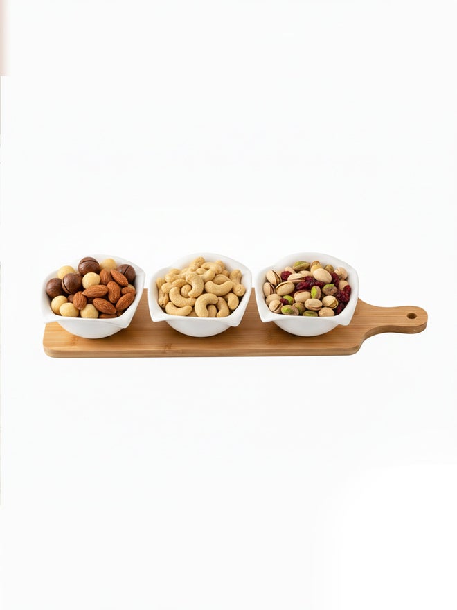 Shallow 3-Piece Round Porcelain Bowls with Bamboo Stand, 12cm - Image 5