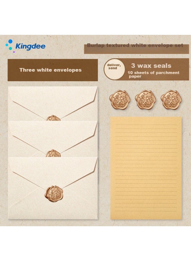 Kingdee, هدية عيد المعلم, مجموعة أظرف كتان وورق خطابات, بطاقة تهنئة, بطاقة عيد الحب عيد ميلاد رسالة حب, أظرف فاخرة 3 + ورق خطابات 10 + ختم شمعي 3 - Image 1