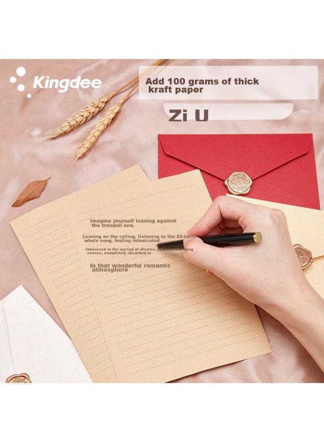 Kingdee, هدية عيد المعلم, مجموعة أظرف كتان وورق خطابات, بطاقة تهنئة, بطاقة عيد الحب عيد ميلاد رسالة حب, أظرف فاخرة 3 + ورق خطابات 10 + ختم شمعي 3 - Image 5