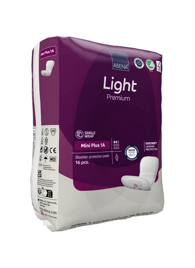 Abena Abena Light Incontinence Pads For Women, Anatomically Designed Barriers For Urinary Leak Protection, Breathable, Comfortable with Fast Absorption, Self-adhesive Strips - Mini Plus 1A, 200ml, 16PK  - Image 2