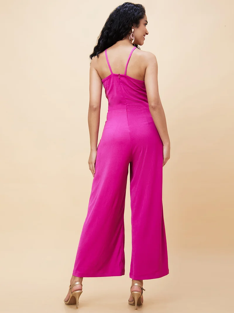 globus Women Pink Halter Neck Basic Jumpsuit