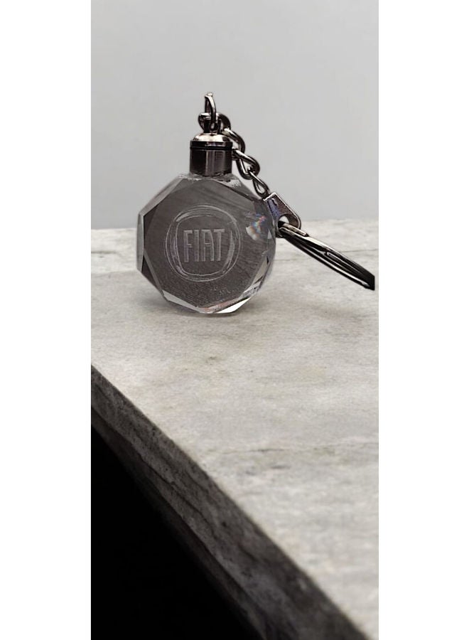 Generic Fiat 3D Glass lighting Logo Car Key Chain Ring  - Image 1