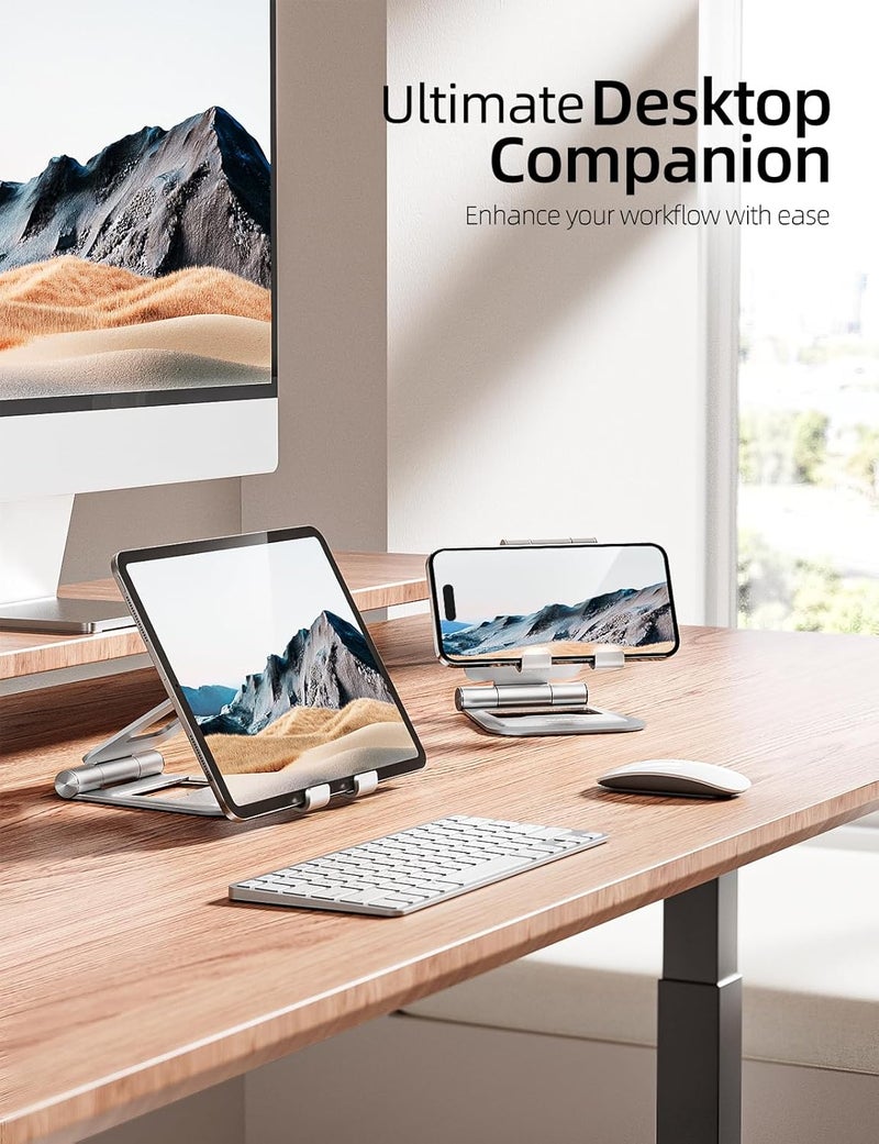 nulaxy Aluminum Dual Foldable iPad Stand, Fully Adjustable Desktop Tablet Holder, Tablet Accessories for Office Kindle Compatible with Mobile Devices iPad Pro/Air/Mini, iPhone Pro/Max/Plus, Silver - Image 5