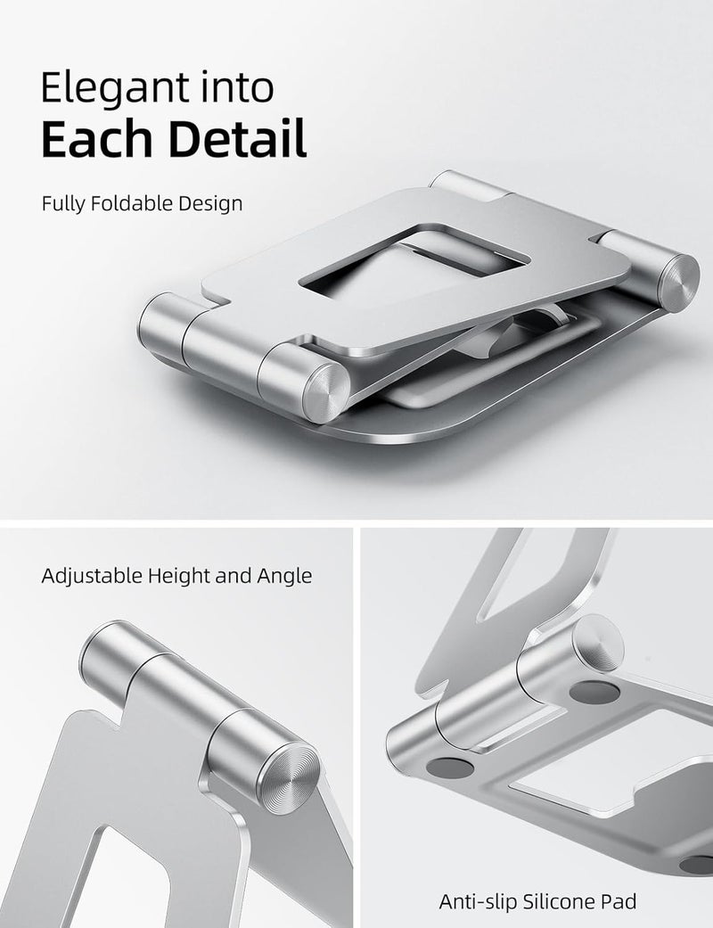 nulaxy Aluminum Dual Foldable iPad Stand, Fully Adjustable Desktop Tablet Holder, Tablet Accessories for Office Kindle Compatible with Mobile Devices iPad Pro/Air/Mini, iPhone Pro/Max/Plus, Silver - Image 4